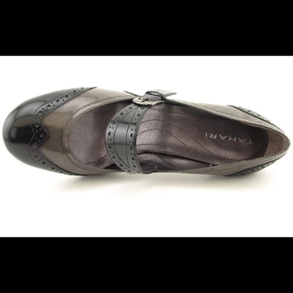 Tahari Margot Mary Jane 2-tone Patent Leather Sz 8 Black and Gray EUC - Picture 2 of 8